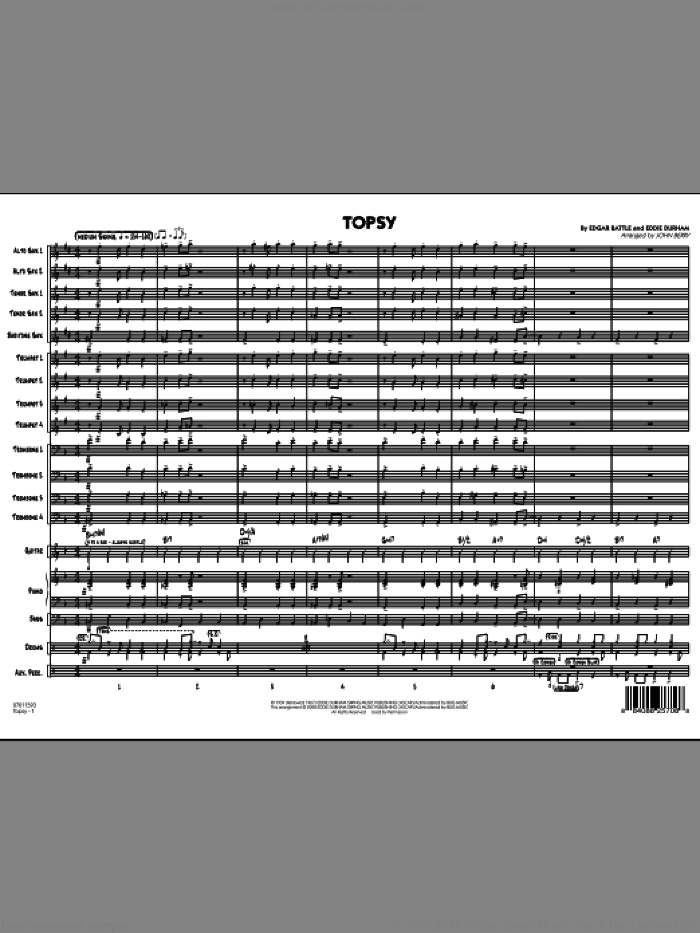 Topsy (COMPLETE) sheet music for jazz band by John Berry, Eddie Durham and Edgar Battle, intermediate skill level