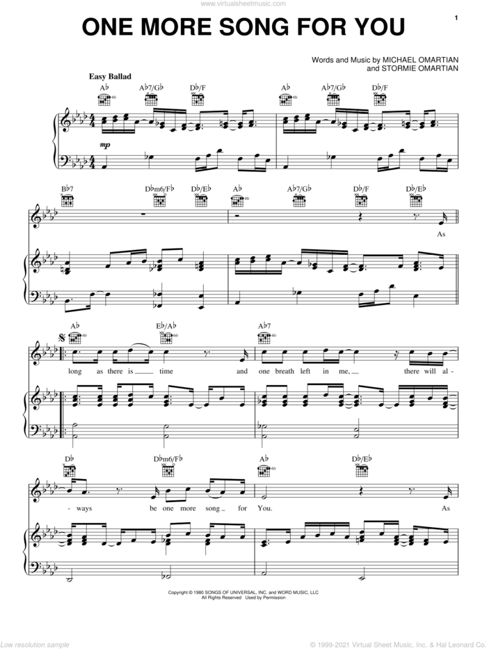 One More Song For You sheet music for voice, piano or guitar by The Imperials, Michael Omartian and Stormie Omartian, intermediate skill level