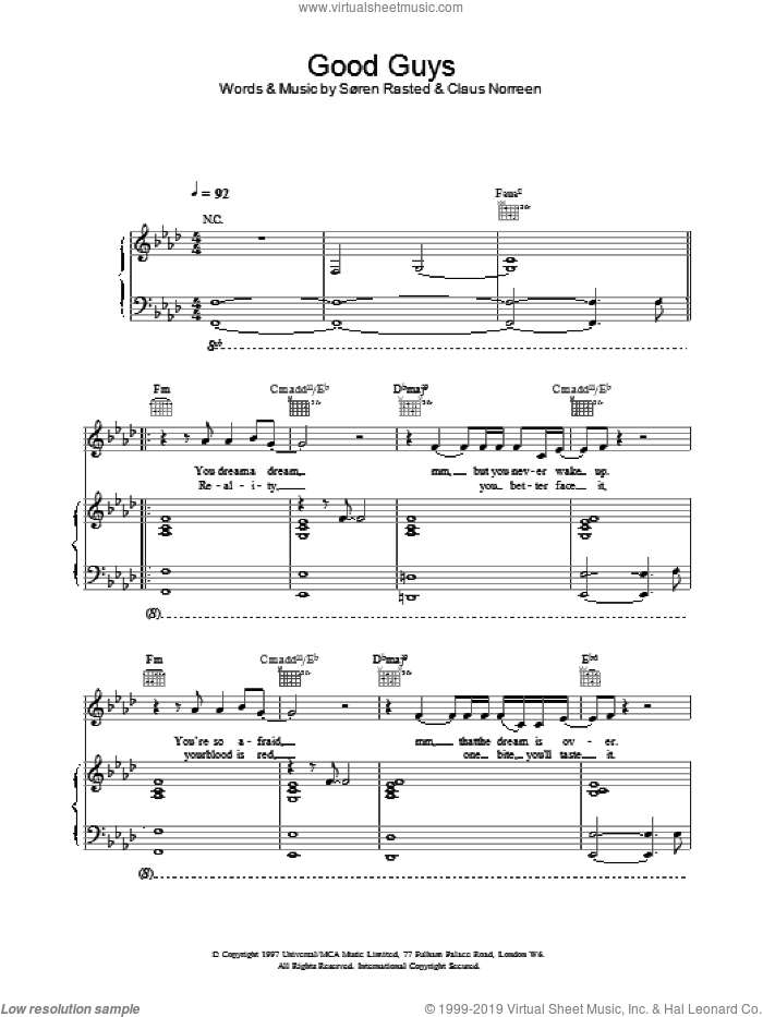 Good Guys sheet music for voice, piano or guitar by Aqua, intermediate skill level