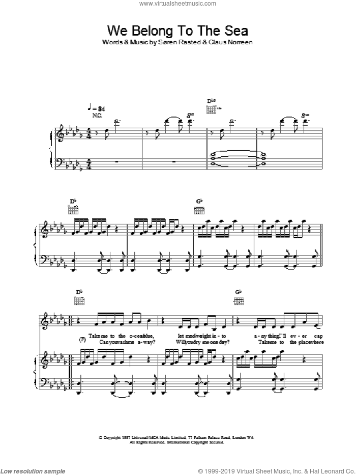 We Belong To The Sea sheet music for voice, piano or guitar by Aqua, intermediate skill level