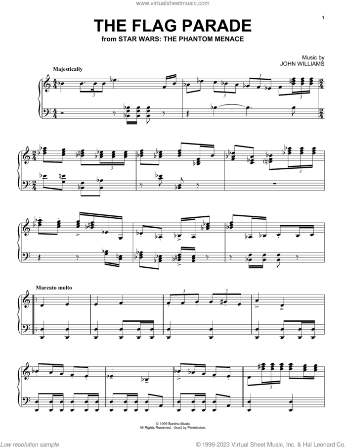 The Flag Parade (from Star Wars: The Phantom Menace) sheet music for piano solo by John Williams, intermediate skill level