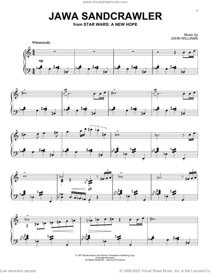 Jawa Sandcrawler (from Star Wars: A New Hope) sheet music for piano solo by John Williams, intermediate skill level