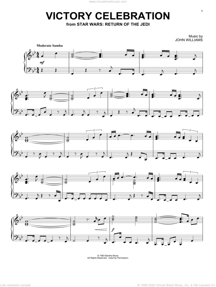 Victory Celebration (from Star Wars: Return Of The Jedi), (intermediate) sheet music for piano solo by John Williams, intermediate skill level
