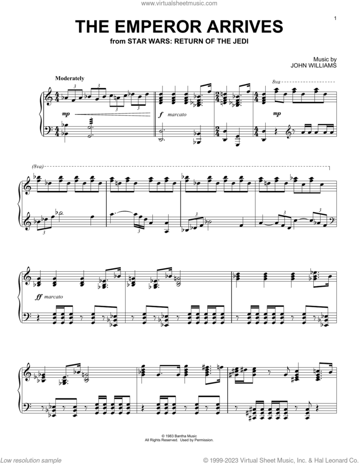 The Emperor Arrives (from Star Wars: Return Of The Jedi) sheet music for piano solo by John Williams, intermediate skill level