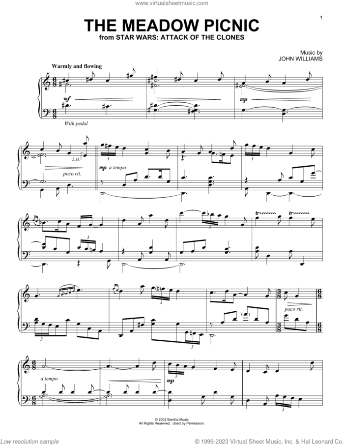The Meadow Picnic (from Star Wars: Attack Of The Clones) sheet music for piano solo by John Williams, intermediate skill level