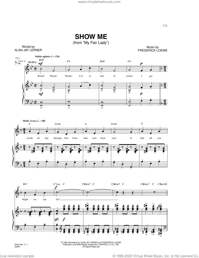 Show Me (from My Fair Lady) sheet music for voice and piano by Lerner & Loewe, Alan Jay Lerner and Frederick Loewe, intermediate skill level