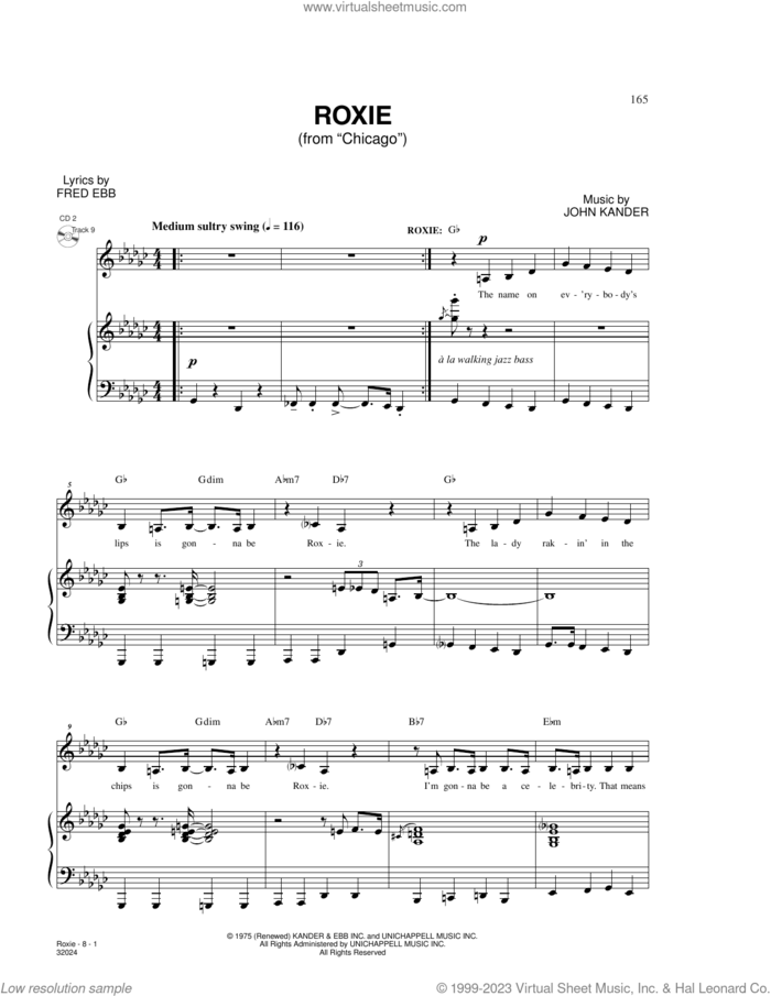 Roxie (from Chicago) sheet music for voice and piano by Kander & Ebb, Fred Ebb and John Kander, intermediate skill level
