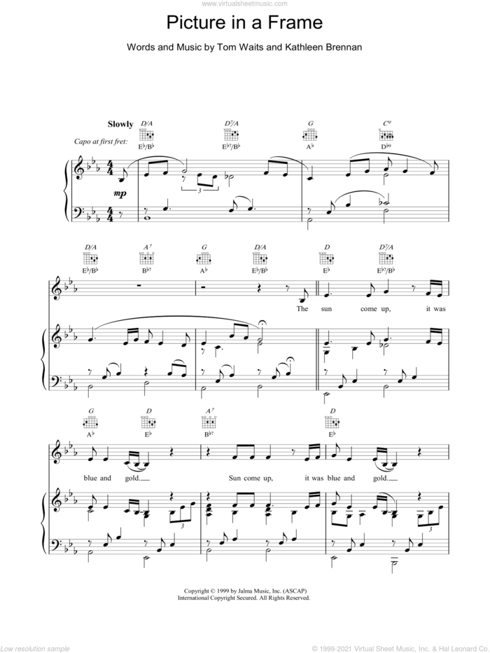 Picture in a Frame sheet music for voice, piano or guitar by Tom Waits, intermediate skill level
