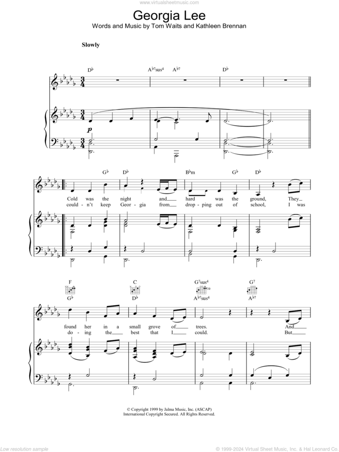 Georgia Lee sheet music for voice, piano or guitar by Tom Waits, intermediate skill level