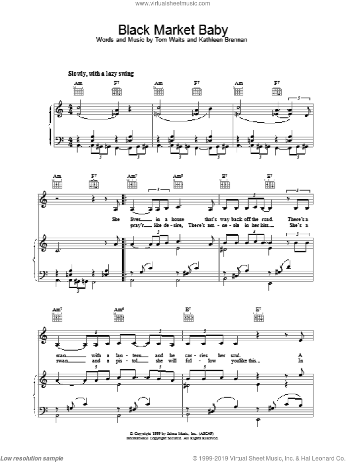 Black Market Baby sheet music for voice, piano or guitar by Tom Waits, intermediate skill level