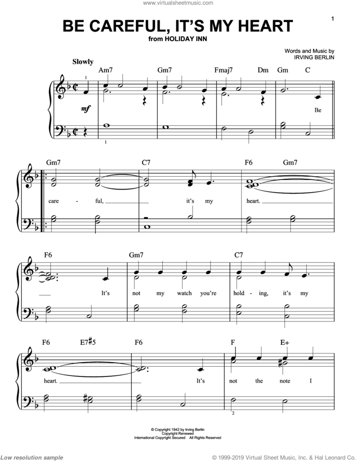 Be Careful, It's My Heart sheet music for piano solo by Irving Berlin, easy skill level