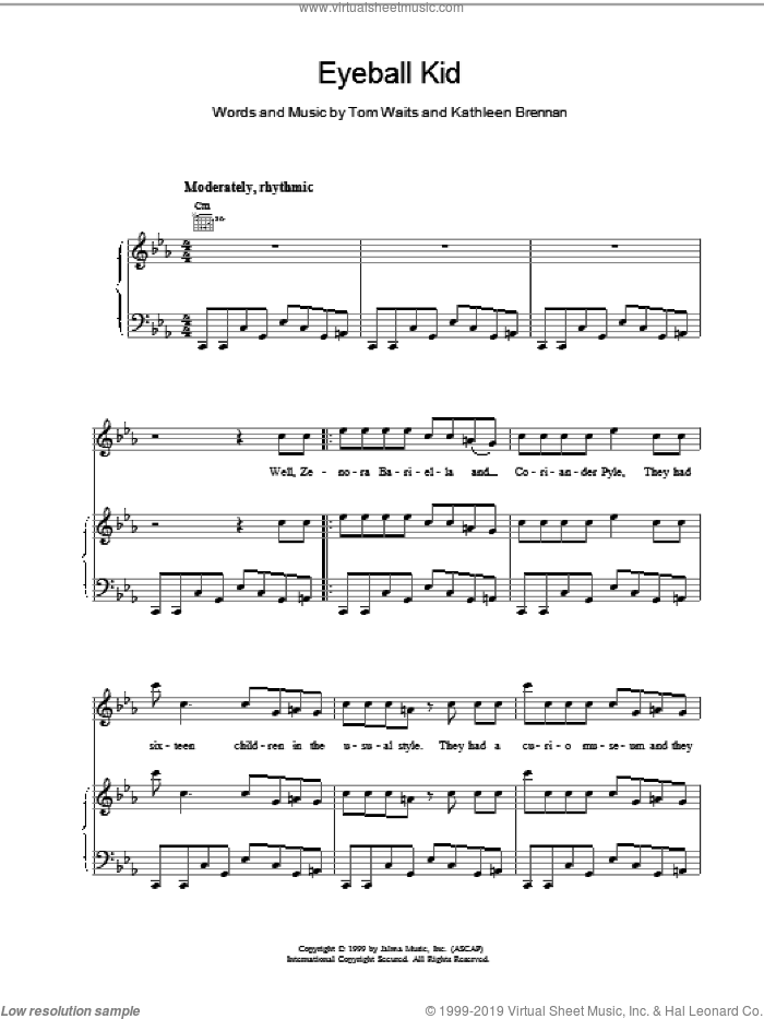 Eyeball Kid sheet music for voice, piano or guitar by Tom Waits, intermediate skill level