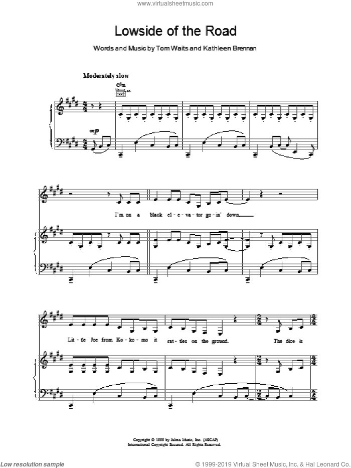 Lowside of the Road sheet music for voice, piano or guitar by Tom Waits, intermediate skill level