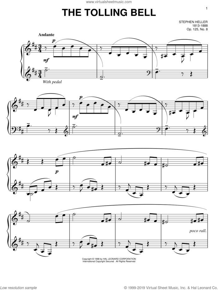 The Tolling Bell, Op. 125, No. 8, (easy) sheet music for piano solo by Stephen Heller, classical score, easy skill level