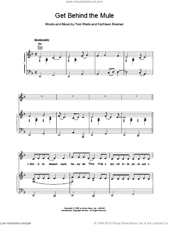 Get Behind the Mule sheet music for voice, piano or guitar by Tom Waits, intermediate skill level