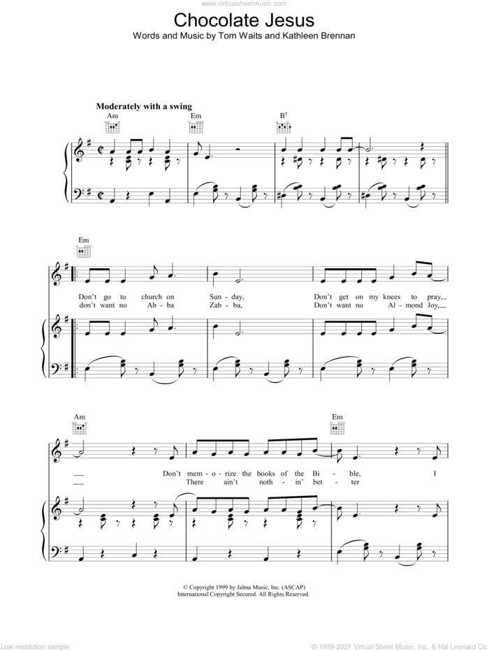 Chocolate Jesus sheet music for voice, piano or guitar by Tom Waits, intermediate skill level