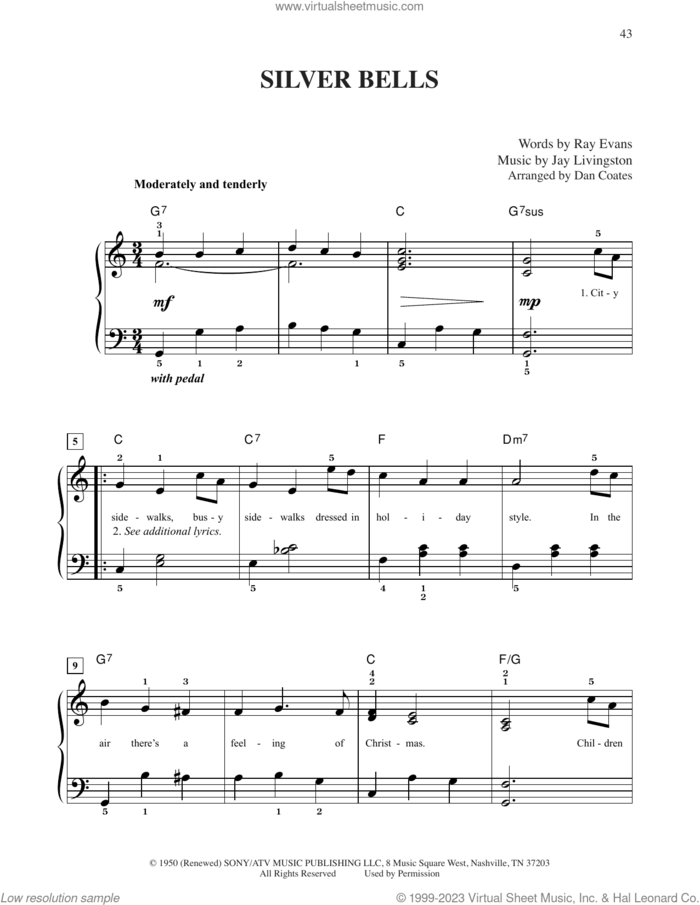Silver Bells (arr. Dan Coates) sheet music for piano solo by Jay Livingston & Ray Evans, Dan Coates, Jay Livingston and Ray Evans, easy skill level