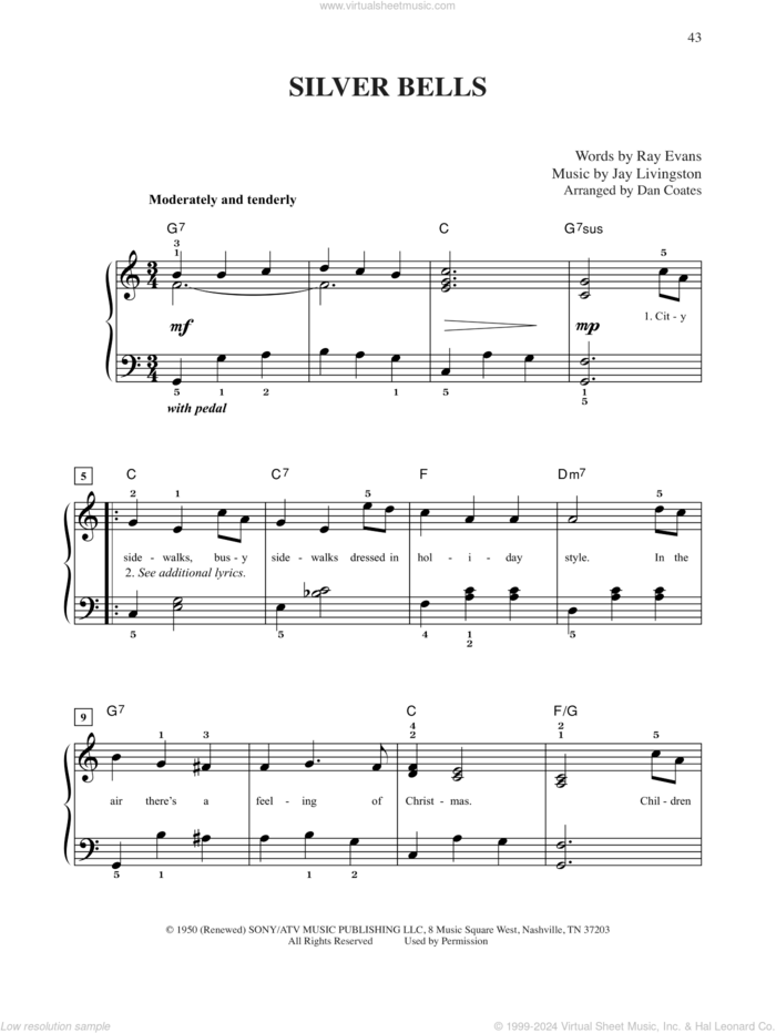 Silver Bells (arr. Dan Coates) sheet music for piano solo by Jay Livingston & Ray Evans, Dan Coates, Jay Livingston and Ray Evans, easy skill level