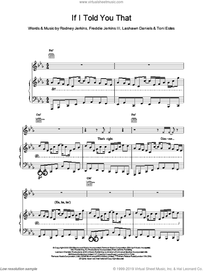 If I Told You That sheet music for voice, piano or guitar by Whitney Houston and George Michael, intermediate skill level