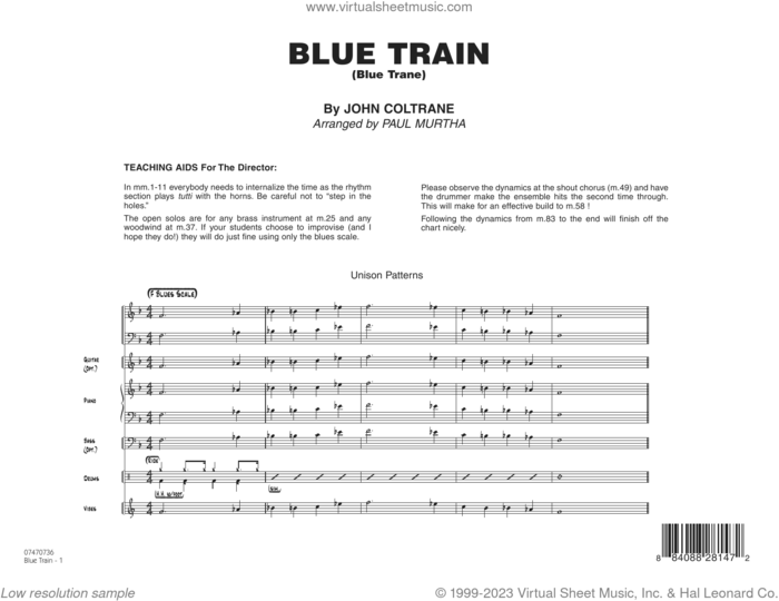 Blue Train (Blue Trane) (arr. Paul Murtha) (COMPLETE) sheet music for jazz band by Paul Murtha and John Coltrane, intermediate skill level