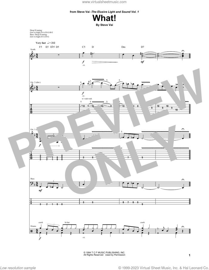 What! sheet music for guitar (tablature) by Steve Vai, intermediate skill level