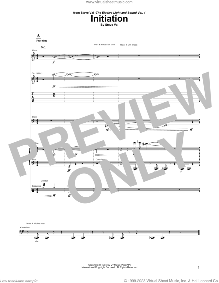 Initiation sheet music for guitar (tablature) by Steve Vai, intermediate skill level