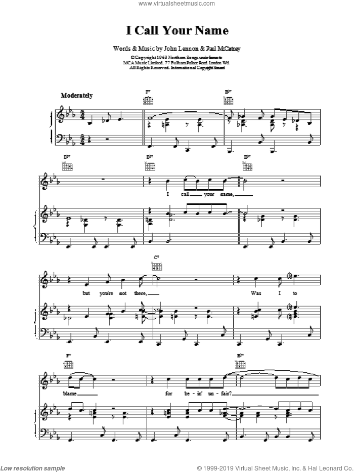 I Call Your Name sheet music for voice, piano or guitar by The Beatles, intermediate skill level
