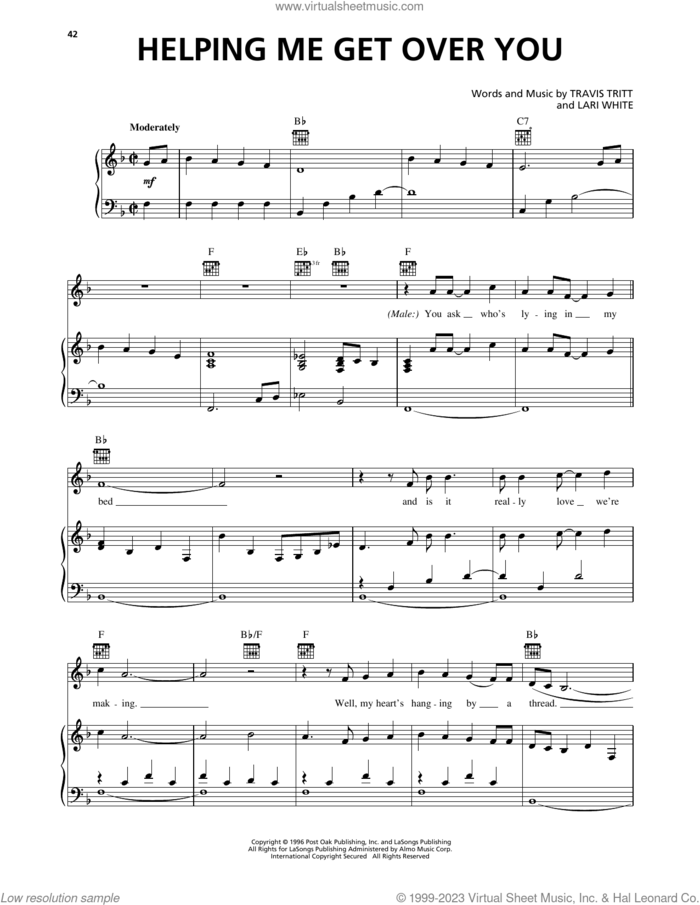 Helping Me Get Over You sheet music for voice, piano or guitar by Travis Tritt and Lari White, intermediate skill level