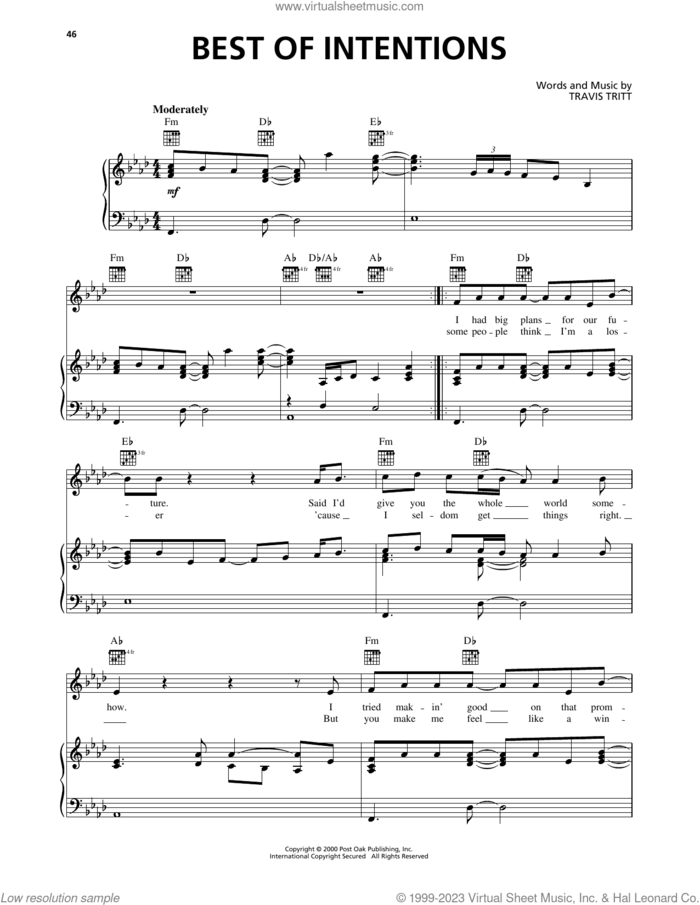 Best Of Intentions sheet music for voice, piano or guitar by Travis Tritt, intermediate skill level