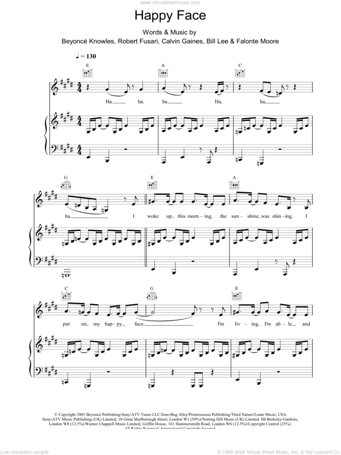 Happy Face sheet music for voice, piano or guitar by Destiny's Child, intermediate skill level