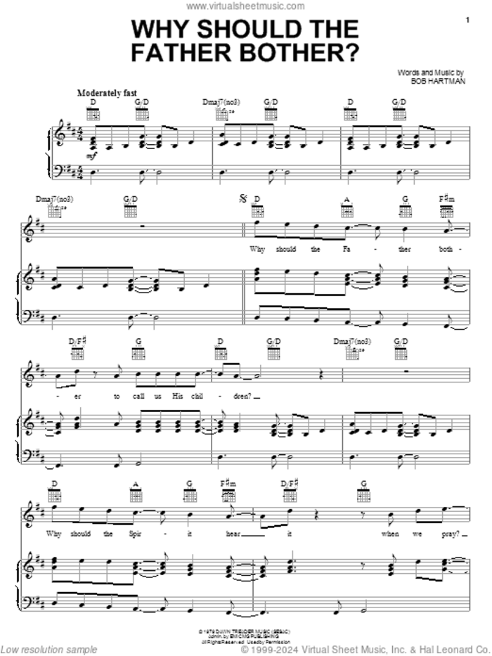 Why Should The Father Bother? sheet music for voice, piano or guitar by Petra and Bob Hartman, intermediate skill level
