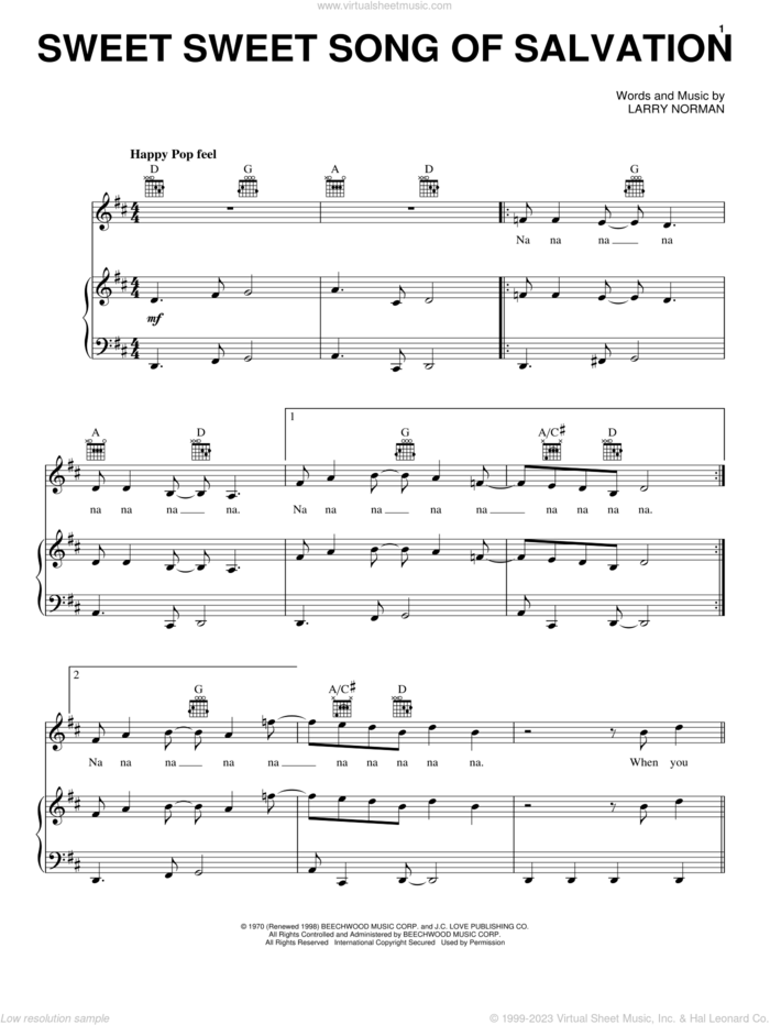 Sweet Sweet Song Of Salvation sheet music for voice, piano or guitar by Larry Norman, intermediate skill level