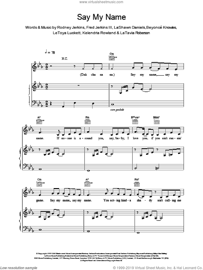 Say My Name sheet music for voice, piano or guitar by Destiny's Child, intermediate skill level