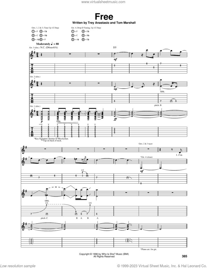 Free sheet music for guitar (tablature) by Phish, Tom Marshall and Trey Anastasio, intermediate skill level