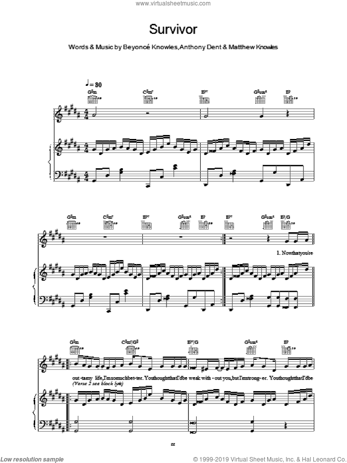 Survivor sheet music for voice, piano or guitar by Destiny's Child, intermediate skill level