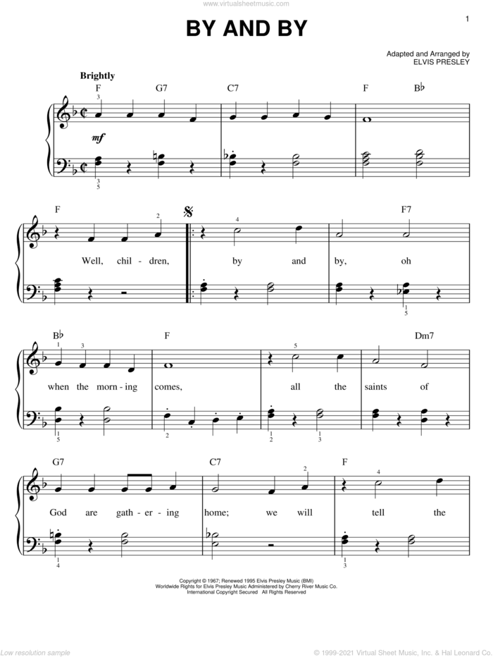 By And By sheet music for piano solo by Elvis Presley, easy skill level