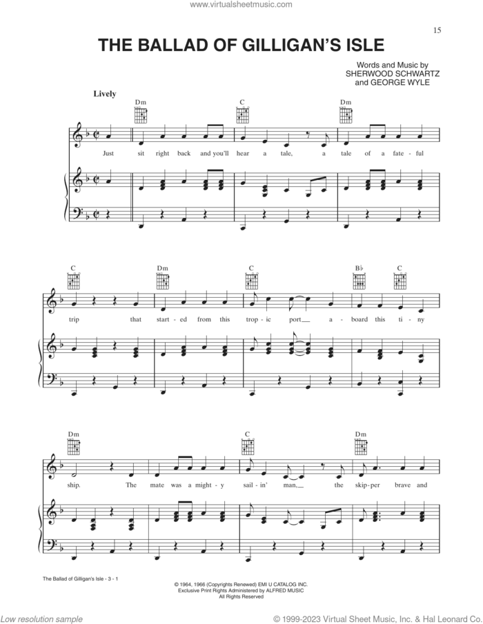The Ballad of Gilligan's Isle (from Gilligan's Island) sheet music for voice, piano or guitar by Sherwood Schwartz and George Wyle, George Wyle and Sherwood Schwartz, intermediate skill level