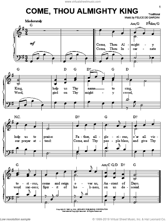 Come, Thou Almighty King sheet music for piano solo by Felice de Giardini and Miscellaneous, easy skill level
