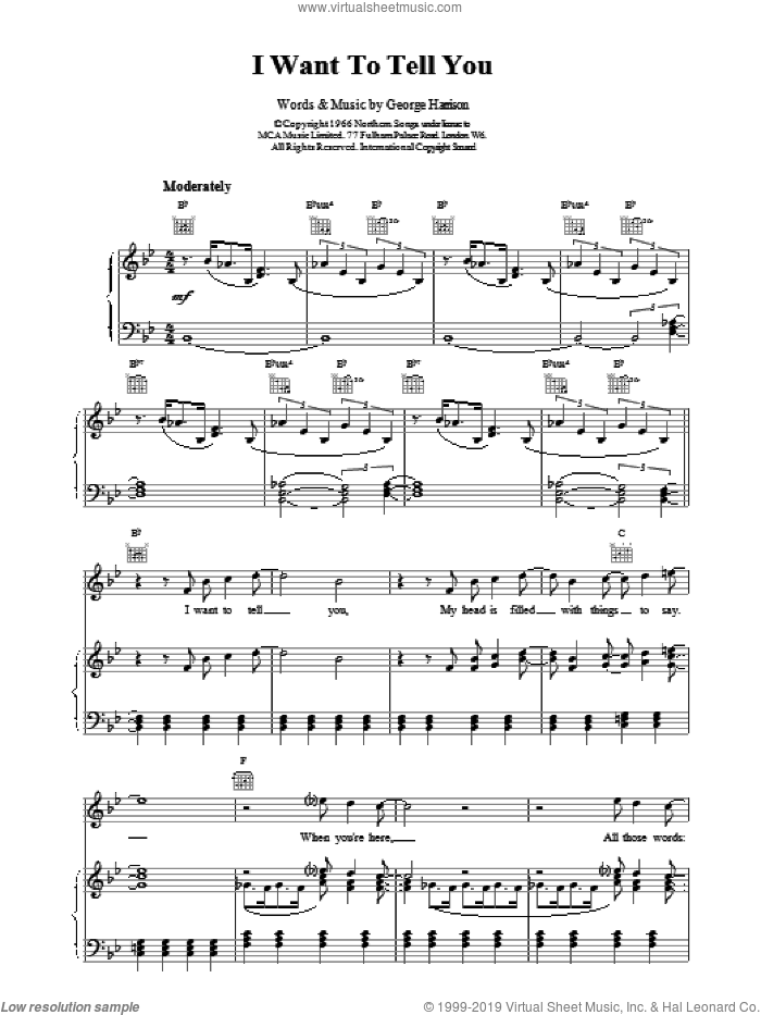 I Want To Tell You sheet music for voice, piano or guitar by The Beatles, intermediate skill level