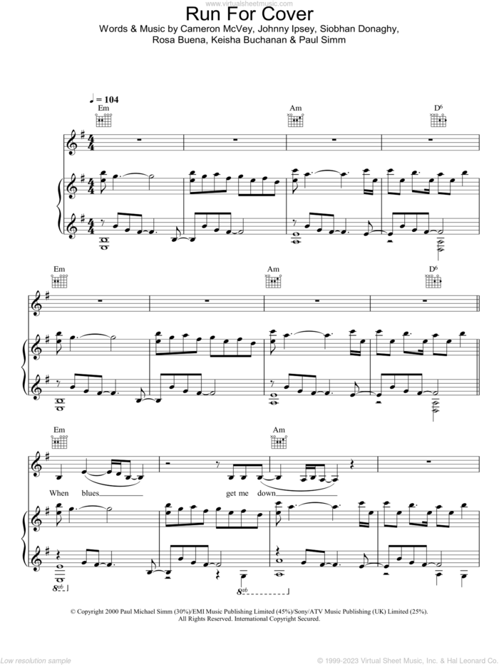 Run For Cover sheet music for voice, piano or guitar by Sugababes, intermediate skill level