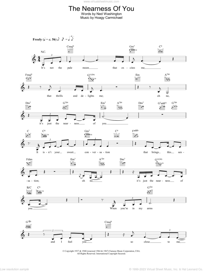 The Nearness Of You sheet music for voice and other instruments (fake book) by Norah Jones, Hoagy Carmichael and Ned Washington, intermediate skill level