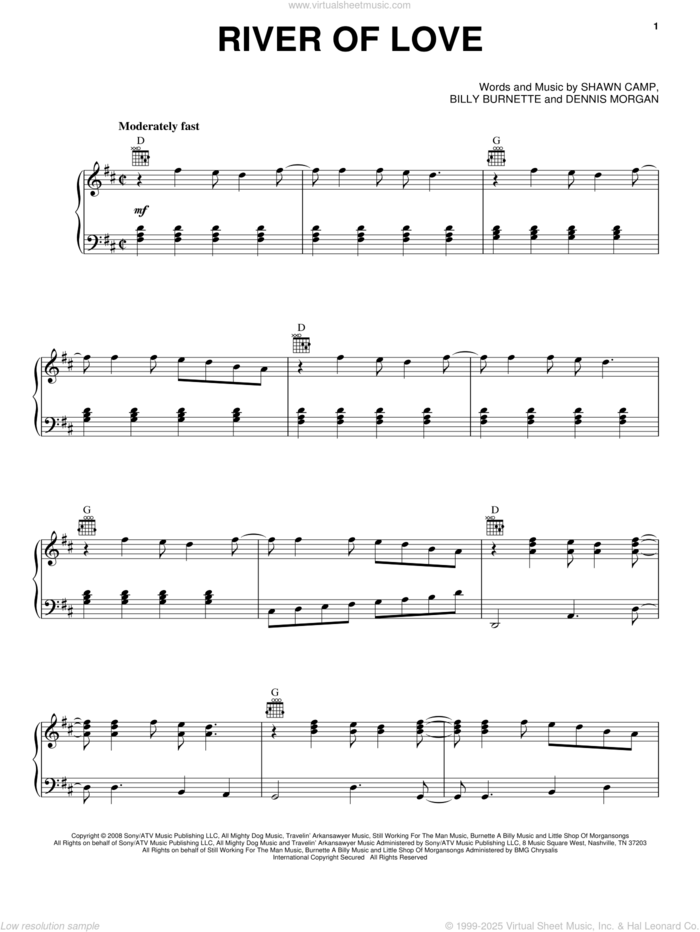 River Of Love sheet music for voice, piano or guitar by George Strait, Billy Burnette, Dennis Morgan and Shawn Camp, intermediate skill level