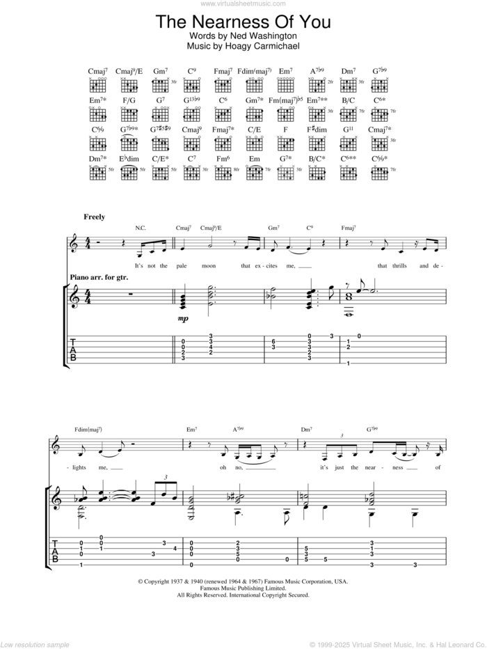 The Nearness Of You sheet music for guitar (tablature) by Norah Jones, Hoagy Carmichael and Ned Washington, intermediate skill level