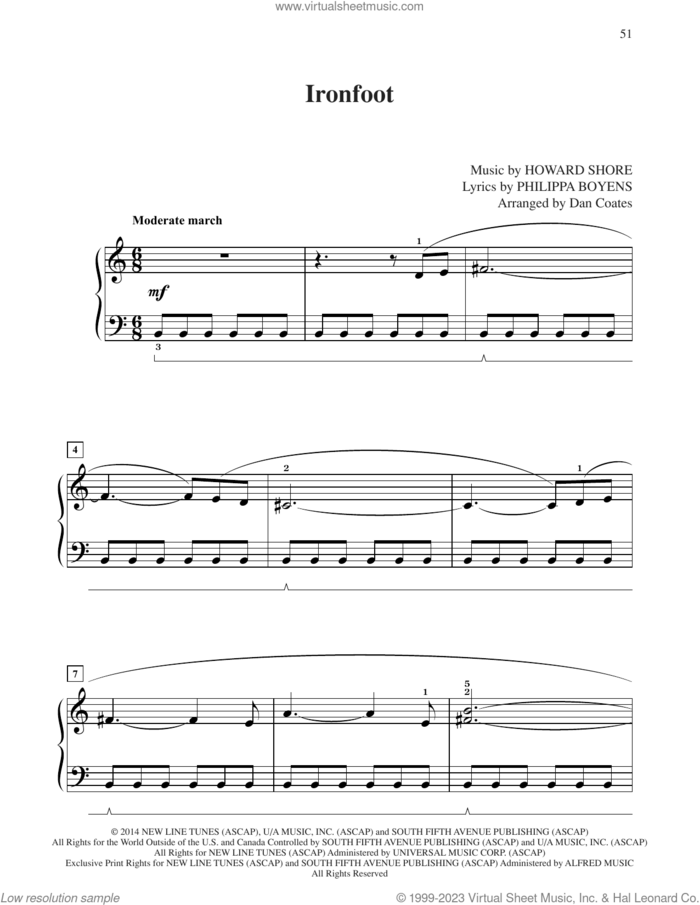 Ironfoot (from The Hobbit: The Battle of the Five Armies) (arr. Dan Coates) sheet music for piano solo by Howard Shore, Dan Coates and Philippa Boyens, easy skill level