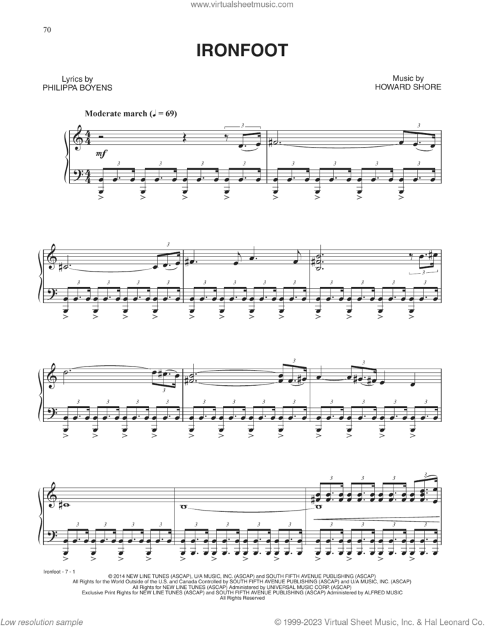 Ironfoot (from The Hobbit: The Battle of the Five Armies) sheet music for piano solo by Howard Shore and Philippa Boyens, intermediate skill level