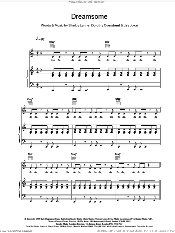 Dreamsome sheet music for voice, piano or guitar by Shelby Lynne, intermediate skill level