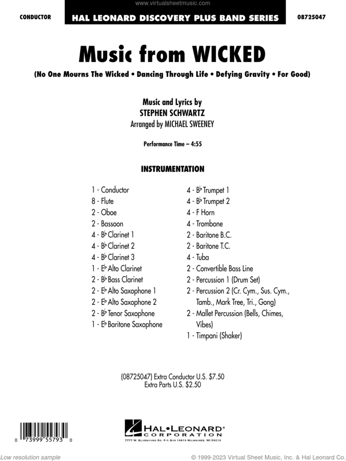 Music from Wicked (arr. Michael Sweeney) (COMPLETE) sheet music for concert band by Stephen Schwartz and Michael Sweeney, intermediate skill level
