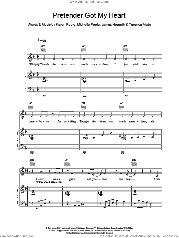 Pretender Got My Heart sheet music for voice, piano or guitar by Alisha's Attic, intermediate skill level