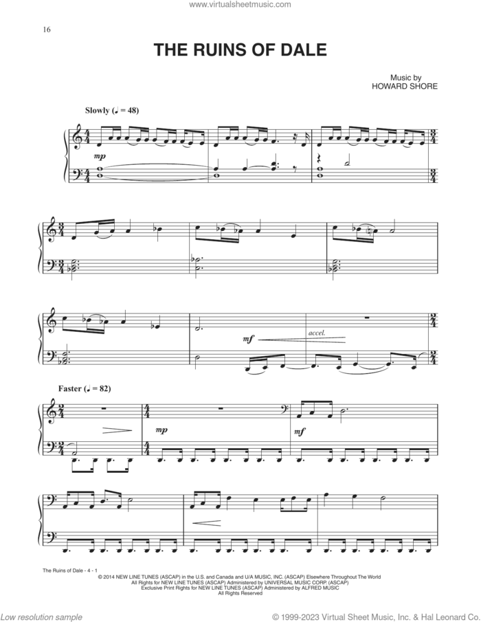The Ruins Of Dale (from The Hobbit: The Battle of the Five Armies) sheet music for piano solo by Howard Shore, intermediate skill level