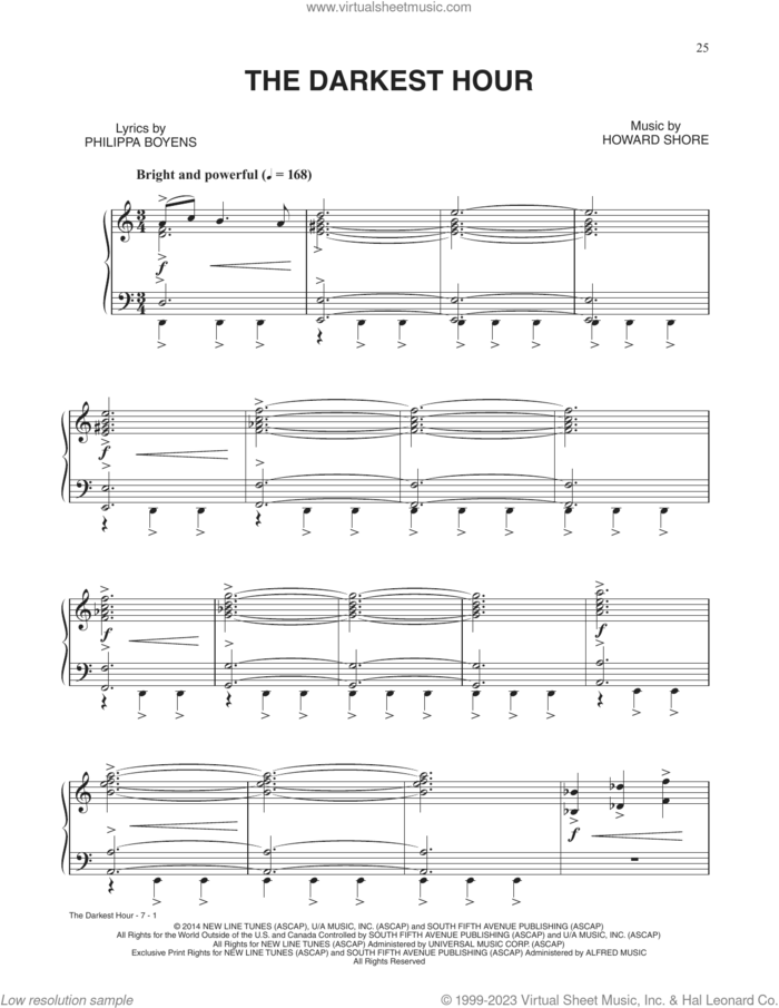The Darkest Hour (from The Hobbit: The Battle of the Five Armies) sheet music for voice and piano by Howard Shore and Philippa Jane Boyens, intermediate skill level